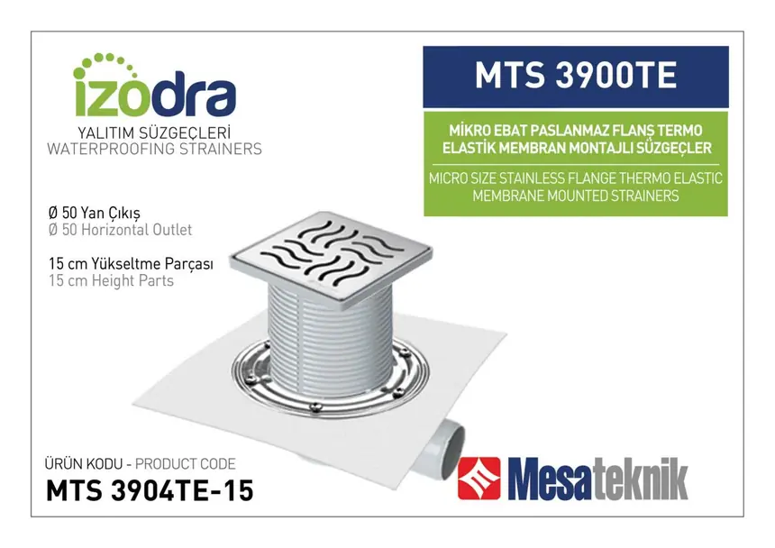 MTS 3900TE Termo Elastik Örtü Paslanmaz Flanş Montajlı Süzgec Sistemleri Mikro Ebat