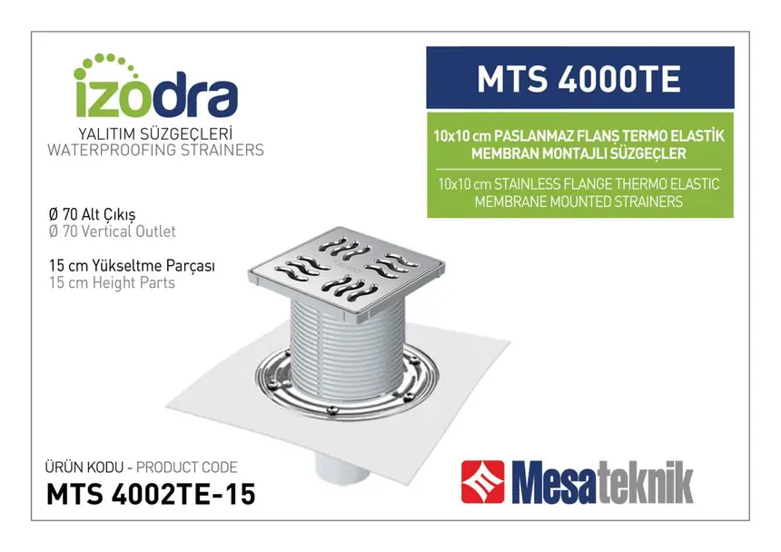 MTS 4000TE Termo Elastik Örtü Paslanmaz Flanş Montajlı Süzgec Sistemleri 10 cm