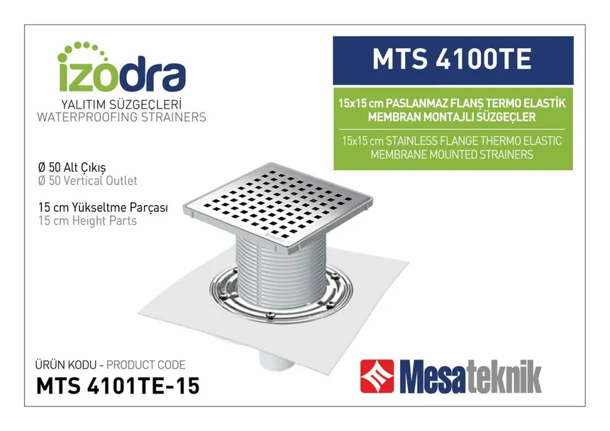 MTS 4100TE Termo Elastik Örtü Paslanmaz Flanş Montajlı Süzgec Sistemleri 15 cm