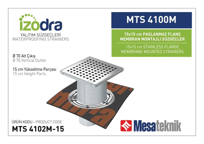 MTS 4100M Paslanmaz Flanş Membran Montajlı Süzgec Sistemleri 15 cm