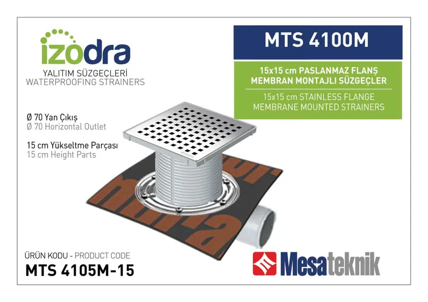 MTS 4100M Paslanmaz Flanş Membran Montajlı Süzgec Sistemleri 15 cm