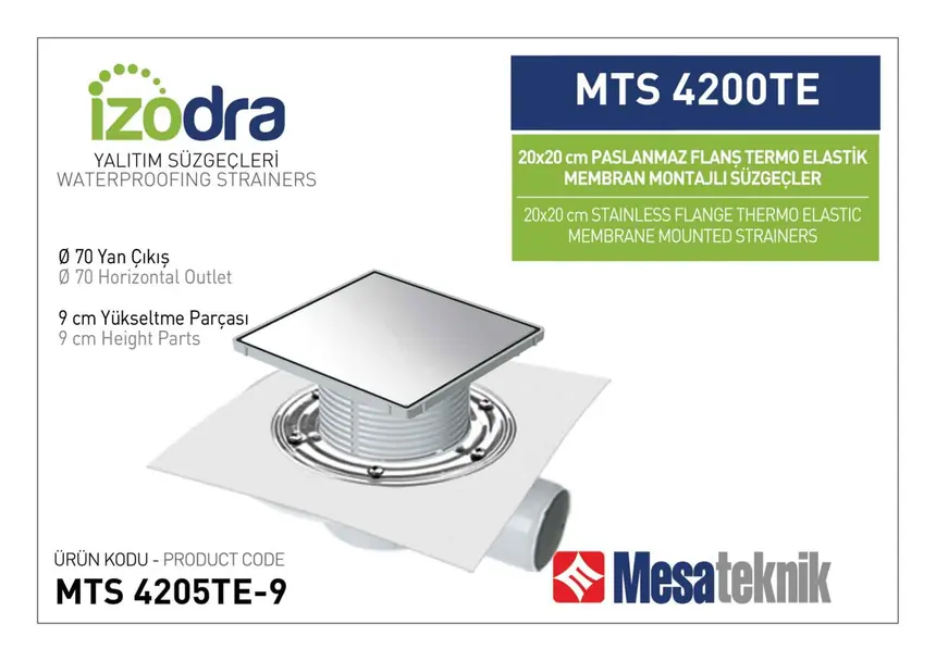 MTS 4200TE Termo Elastik Örtü Paslanmaz Flanş Montajlı Süzgec Sistemleri 20 cm Kare
