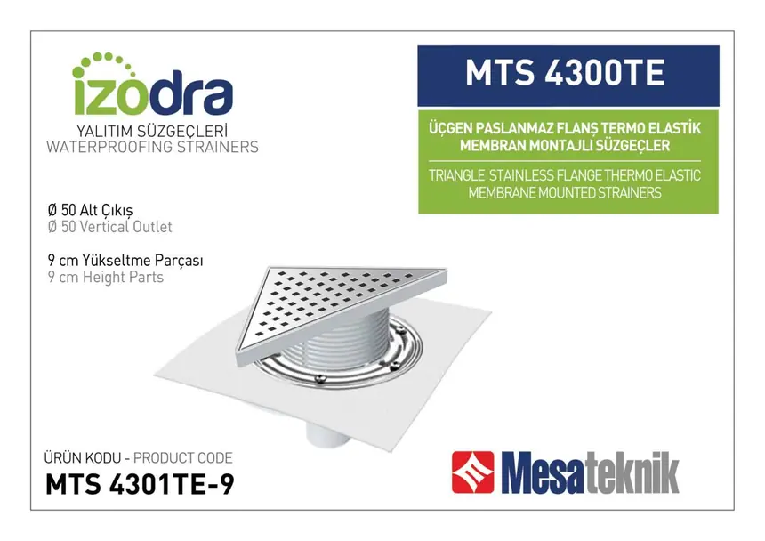 MTS 4300TE Termo Elastik Örtü Paslanmaz Flanş Montajlı Süzgec Sistemleri 20 cm Üçgen