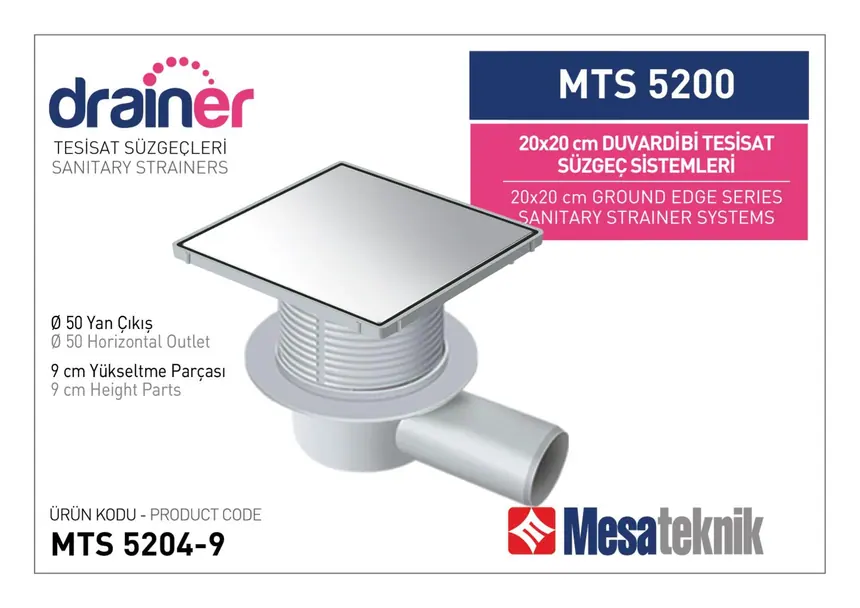 MTS 5200 20 cm Kare Duvardibi Tesisat Süzgeç Sistemleri