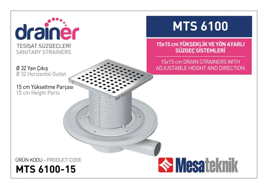 MTS 6100 15 cm Yükseklik ve Yön Ayarlı Tesisat Sistemleri
