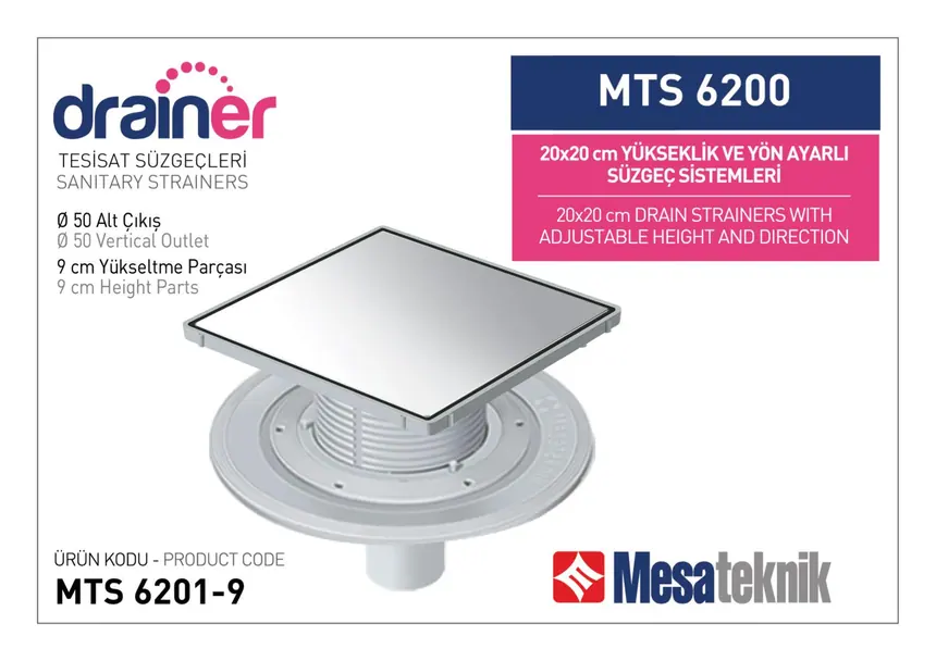 MTS 6200 20 cm Kare Yükseklik ve Yön Ayarlı Tesisat Sistemleri