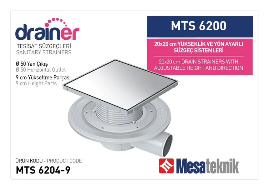 MTS 6200 20 cm Kare Yükseklik ve Yön Ayarlı Tesisat Sistemleri