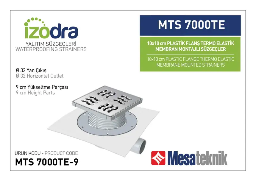 MTS 7000TE Termo Elastik Örtü Plastik Flanş Montajlı Süzgec Sistemleri 10 cm