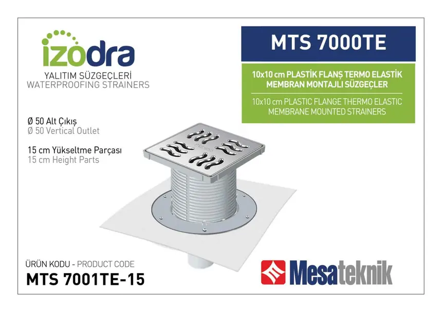 MTS 7000TE Termo Elastik Örtü Plastik Flanş Montajlı Süzgec Sistemleri 10 cm