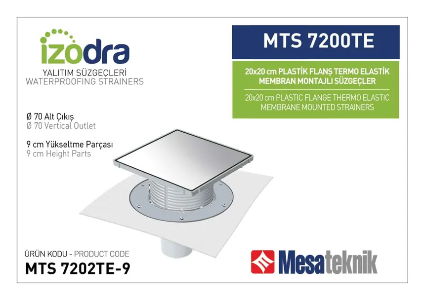 MTS 7200TE Termo Elastik Örtü Plastik Flanş Montajlı Süzgec Sistemleri 20 cm Kare