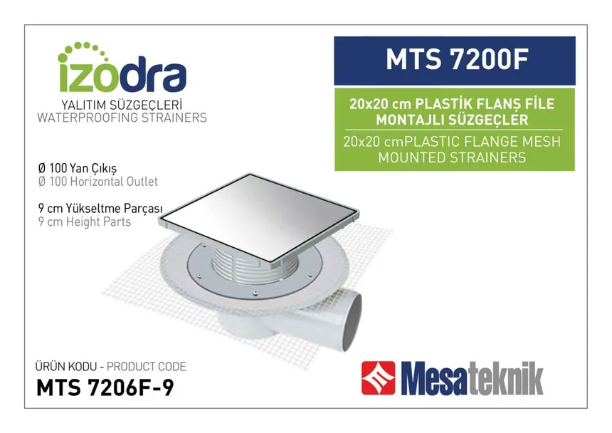 MTS 7200F Fileli Plastik Flanş Montajlı Süzgec Sistemleri 20 cm Kare