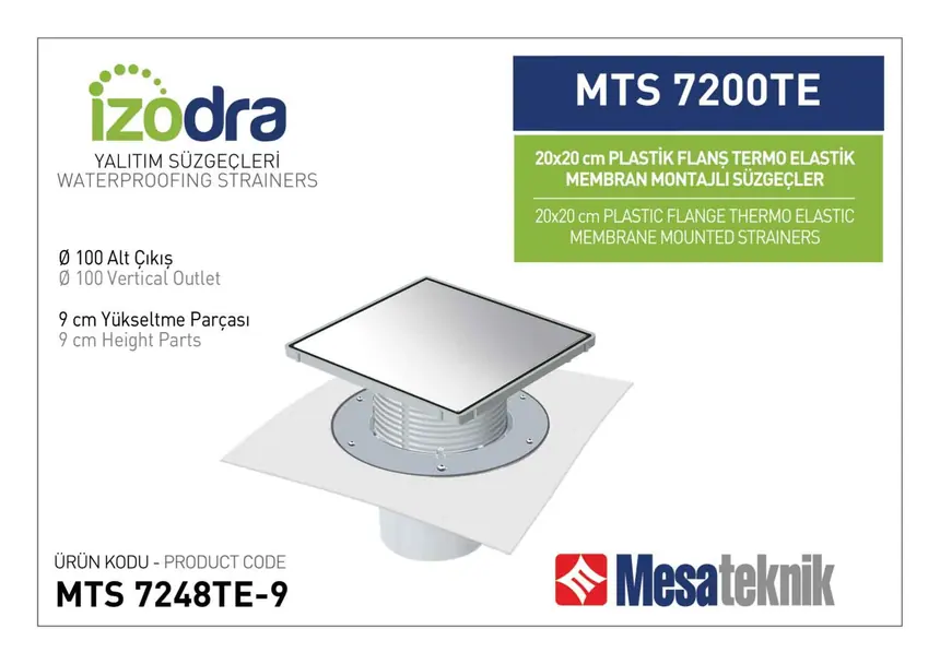 MTS 7200TE Termo Elastik Örtü Plastik Flanş Montajlı Süzgec Sistemleri 20 cm Kare
