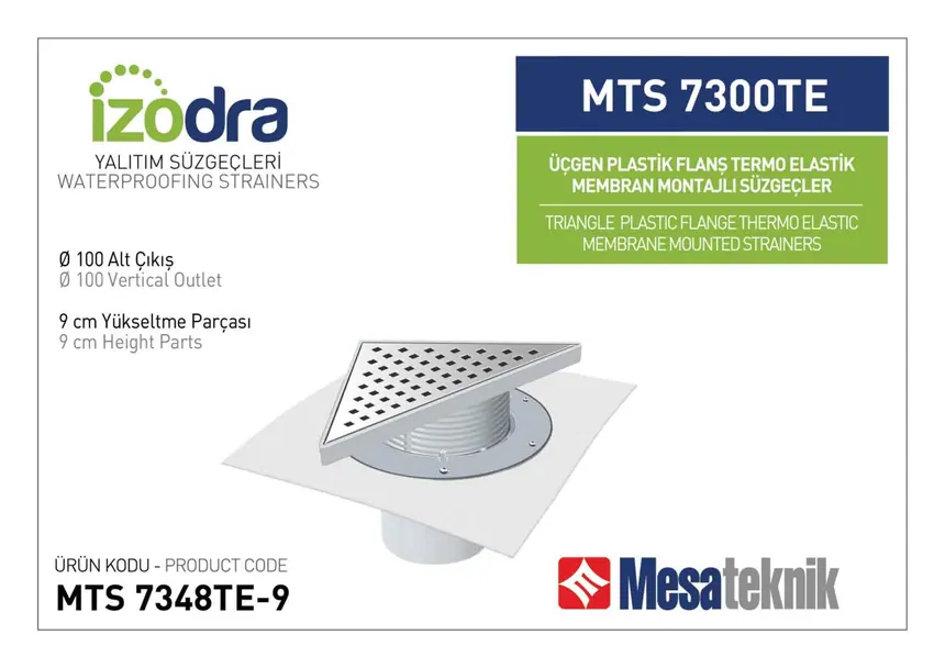 MTS 7300TE Termo Elastik Örtü Plastik Flanş Montajlı Süzgec Sistemleri 20 cm Üçgen